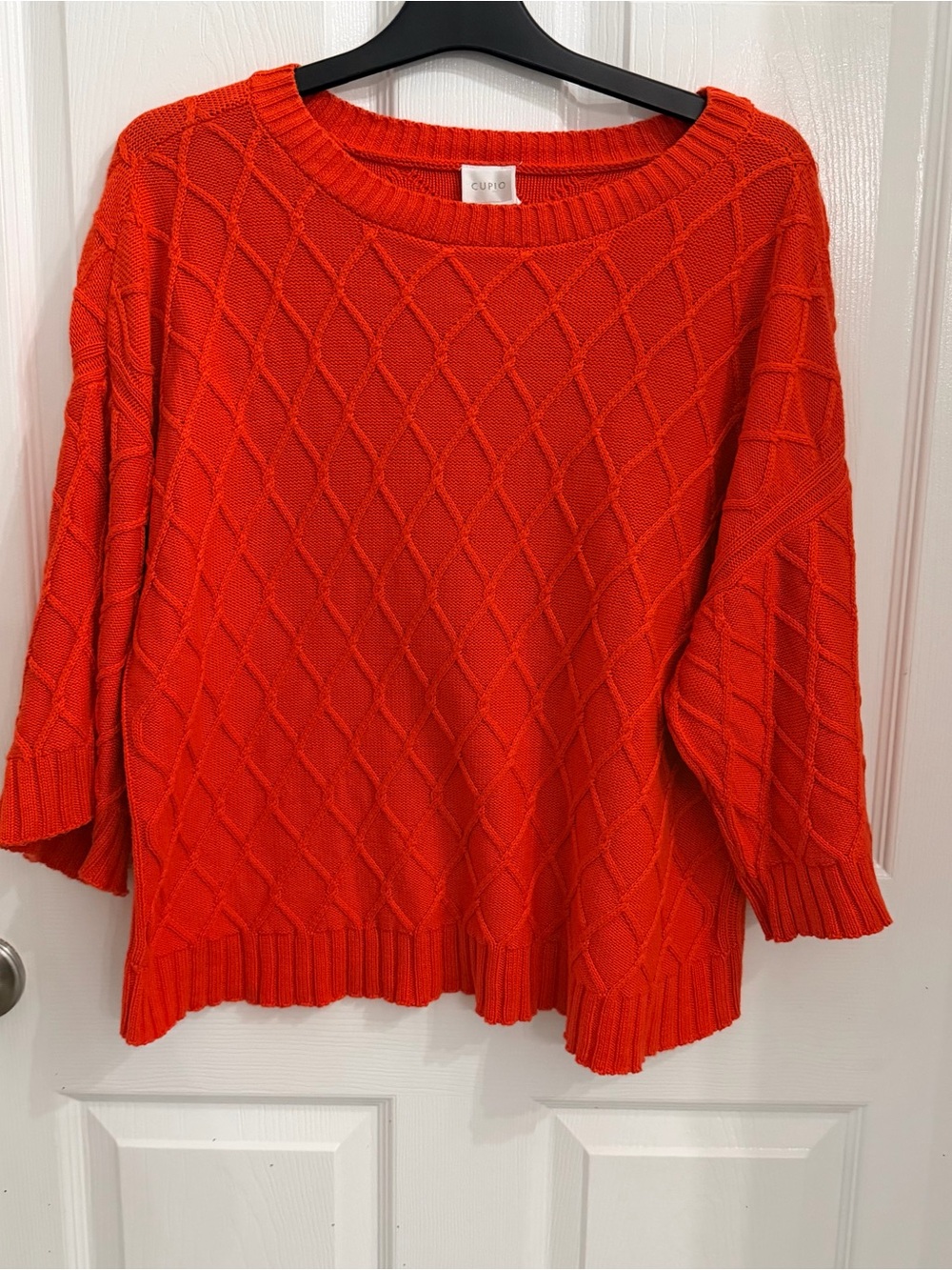 Cupio Bright Orange Cable Knit Scoop Neck Sweater